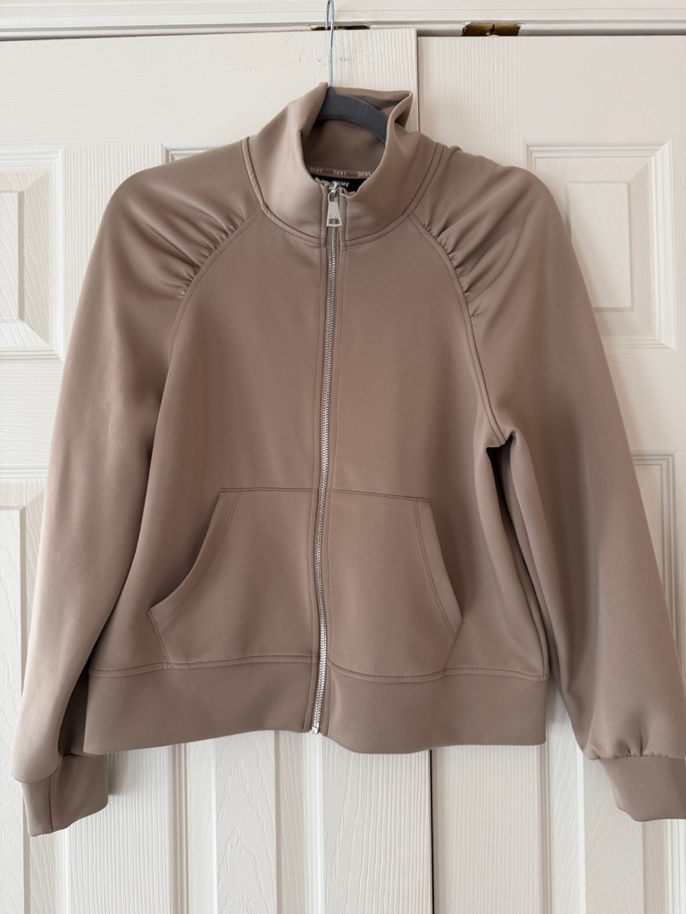 DKNY Taupe Full-Zip Bomber Jacket